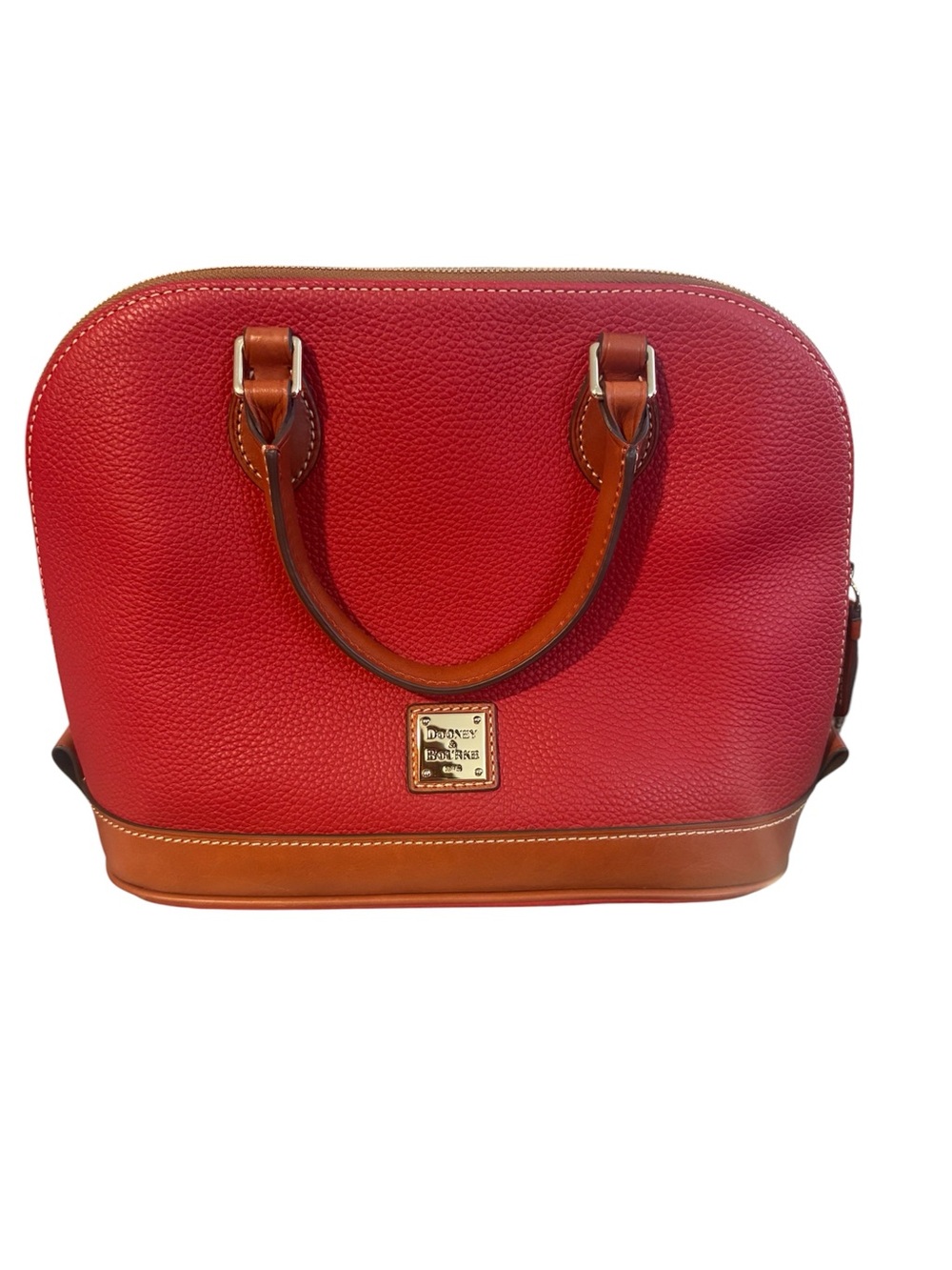 Dooney & Bourke Red Pebbled Leather Satchel with Tan Trim and Gold hardware NWOT